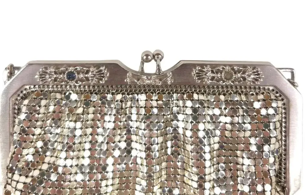 Vintage 1950s Whiting Davis Silver Metal Mesh Evening Bag Clutch